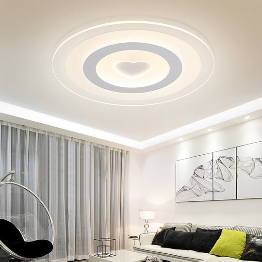 Modern Round Acrylic Flush Mount Light Led - 8’/16.5’/20.5’ Wide Lamp With Heart Pattern Warm/White