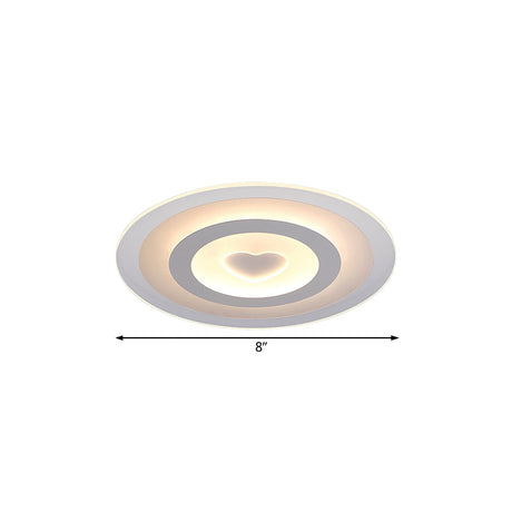 Modern Round Acrylic Flush Mount Light Led - 8/16.5/20.5 Wide Lamp With Heart Pattern Warm/White