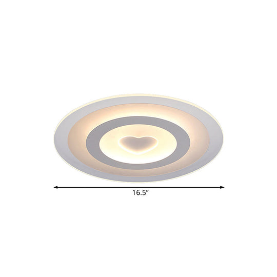 Modern Round Acrylic Flush Mount Light Led - 8/16.5/20.5 Wide Lamp With Heart Pattern Warm/White