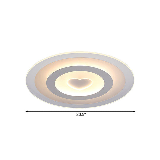 Modern Round Acrylic Flush Mount Light Led - 8’/16.5’/20.5’ Wide Lamp With Heart Pattern Warm/White