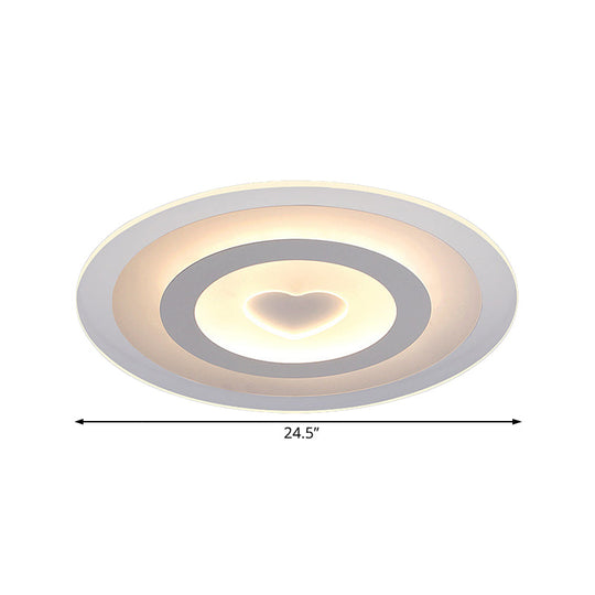 Modern Round Acrylic Flush Mount Light Led - 8’/16.5’/20.5’ Wide Lamp With Heart Pattern Warm/White