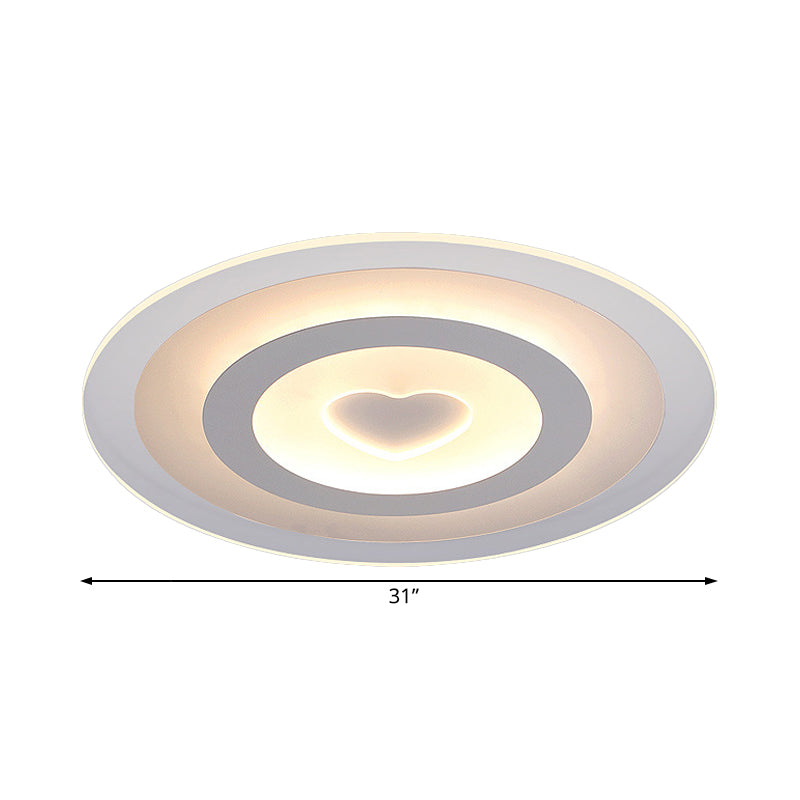 Modern Round Acrylic Flush Mount Light Led - 8/16.5/20.5 Wide Lamp With Heart Pattern Warm/White