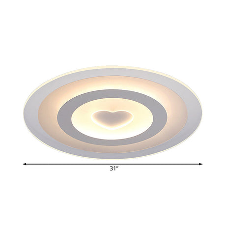 Modern Round Acrylic Flush Mount Light Led - 8/16.5/20.5 Wide Lamp With Heart Pattern Warm/White