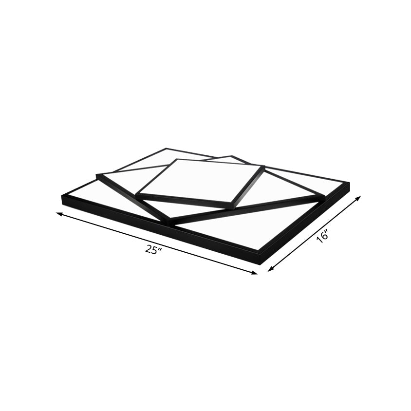 Modern Metal Led Flush Mount Ceiling Light Fixture For Living Room - Black/White Rectangle/Square