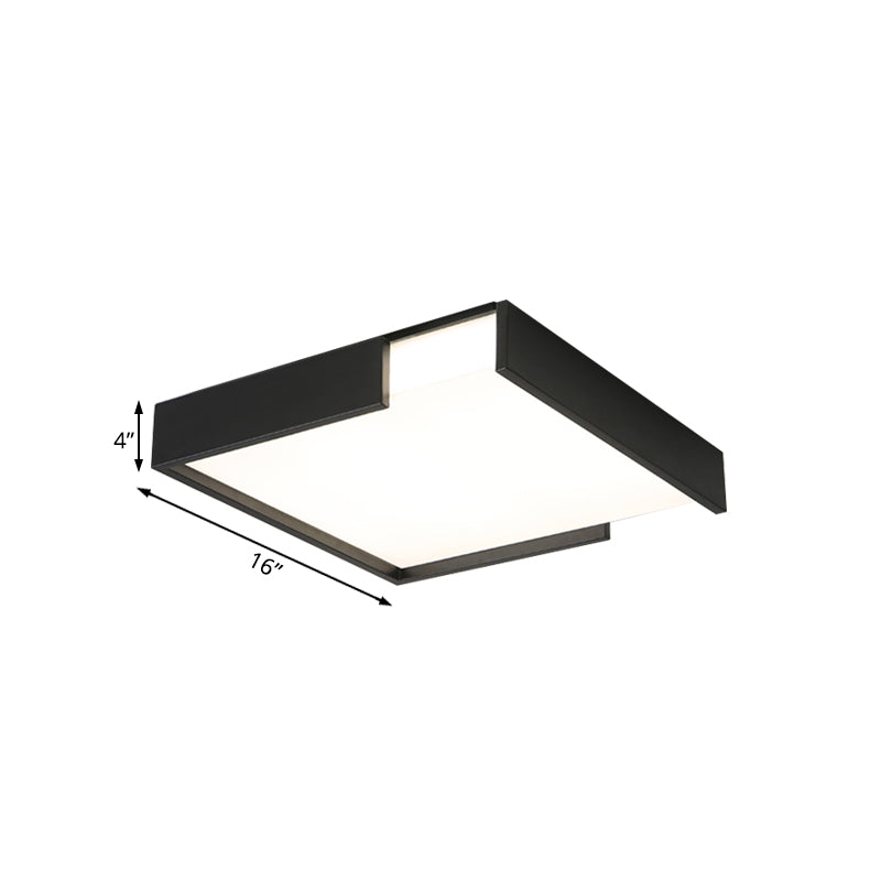 Minimalistic Squared Led Flush Mount Light In Black/White - 16’/19.5’ Dia For Bedroom With