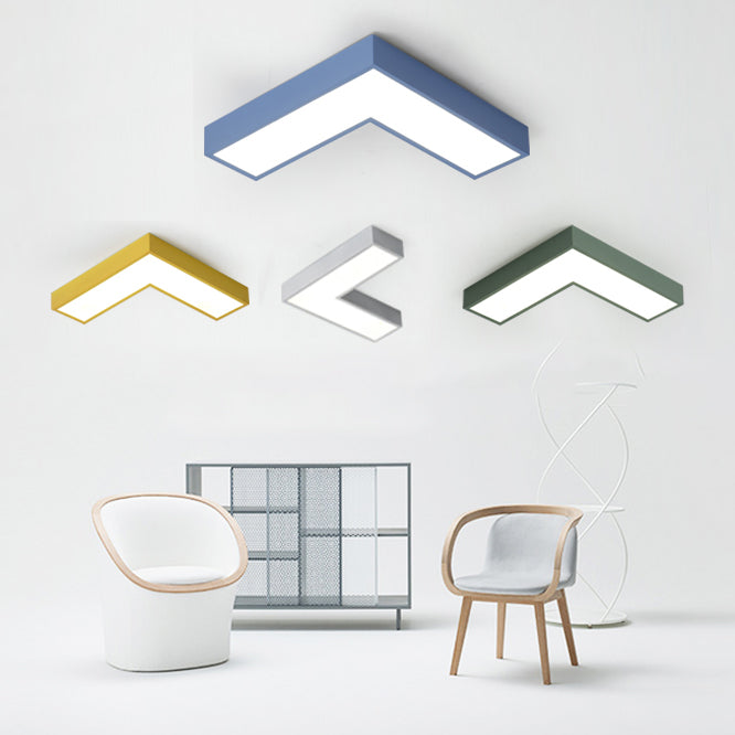 10/14 Wide Flush Mount Arrow Led Ceiling Light Fixture In Minimalist Acrylic Grey/Yellow/Blue Design