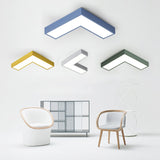 10/14 Wide Flush Mount Arrow Led Ceiling Light Fixture In Minimalist Acrylic Grey/Yellow/Blue Design