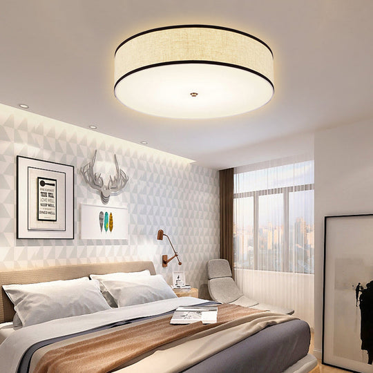 Minimalist Fabric Drum Ceiling Mounted Light - Led White Flush Mount Lamp (16’/19.5’/23.5’ Dia)
