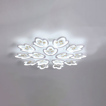 Led Bedroom Flush Light With Leaves Acrylic Shade - 3/5/9 - Light Options White Ceiling Lamp In