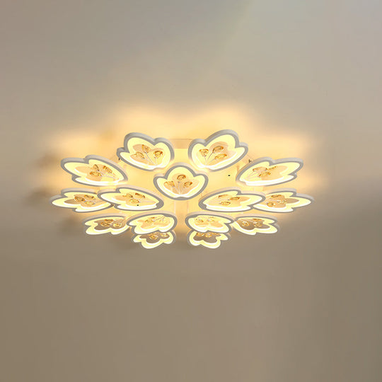 Led Bedroom Flush Light With Leaves Acrylic Shade - 3/5/9 - Light Options White Ceiling Lamp In