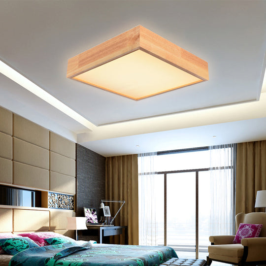 Contemporary Wooden Square Led Ceiling Light Fixture - Wide 1 - Light Flush Mount Lamp In Warm/White