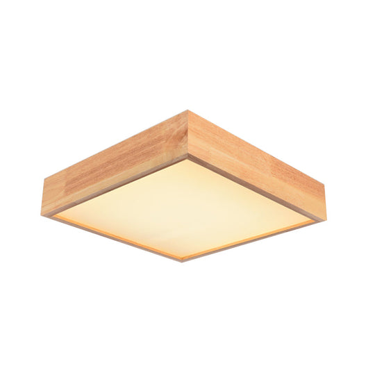 Contemporary Wooden Square Led Ceiling Light Fixture - Wide 1-Light Flush Mount Lamp In Warm/White