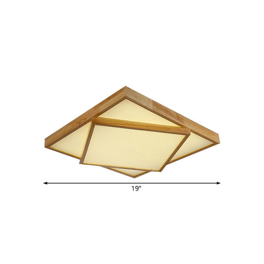 Modern Wood Flush Mount Led Ceiling Light For Bedroom - 19’/25’/31.5’ Wide Square Shape Warm/White