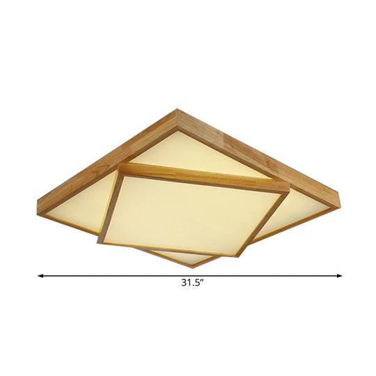 Modern Wood Flush Mount Led Ceiling Light For Bedroom - 19/25/31.5 Wide Square Shape Warm/White