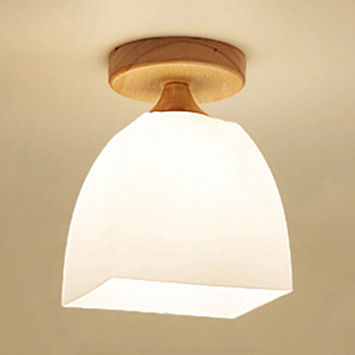 White Opal Glass Ceiling Light | Modern One - Head Flush Mount For Bathrooms / B