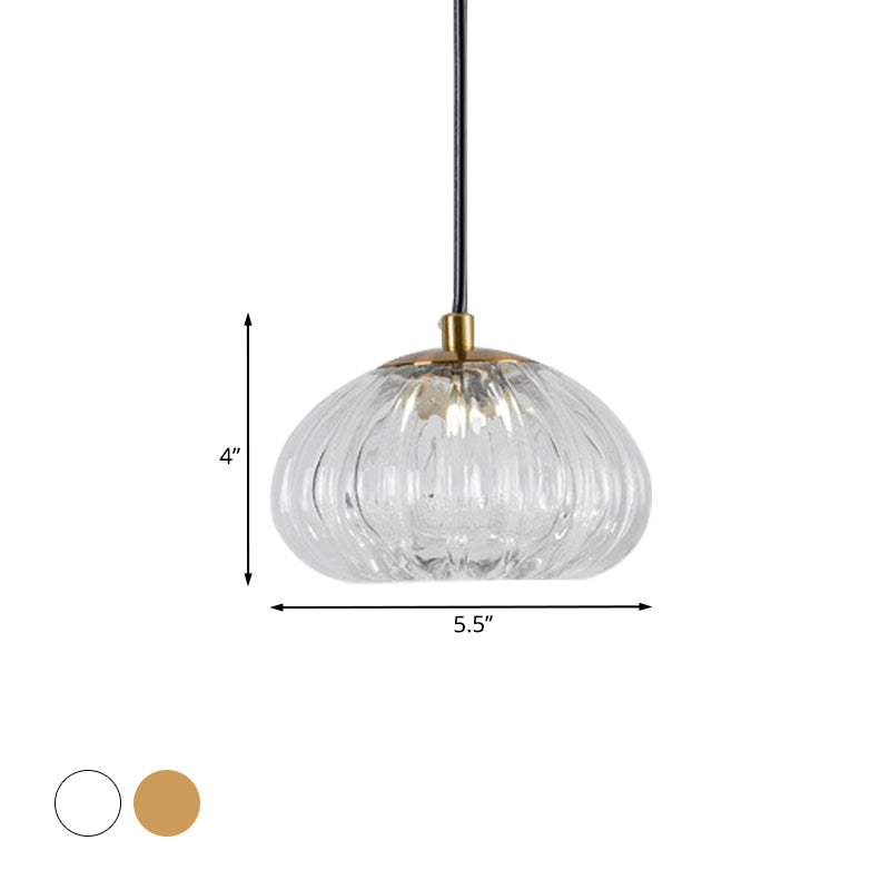Post-Modern Dome Pendant Lamp With Cognac/Clear Ribbed Glass Shade For Dining Table Suspension