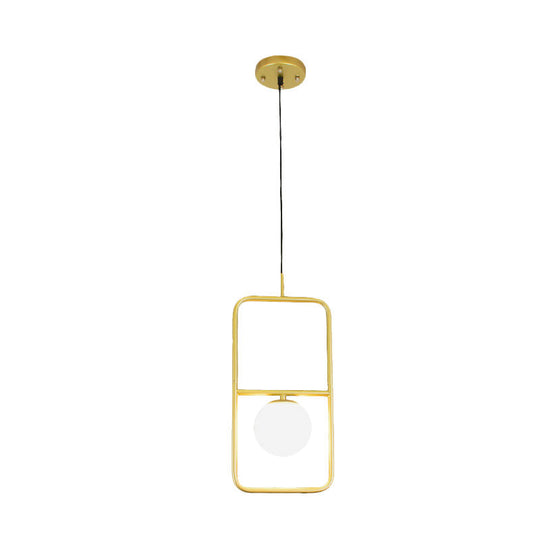 Post-Modern Gold Pendant Light: Rectangular Design Milk Glass Shade