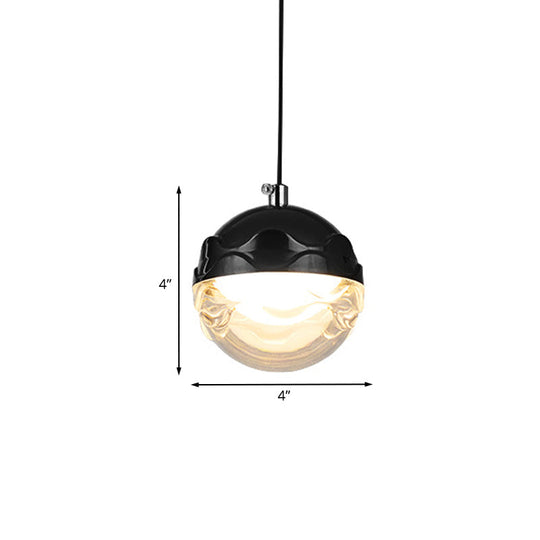 Minimalist Black Led Pendant Light For Bedroom - Globe Acrylic Suspension With Down Lighting