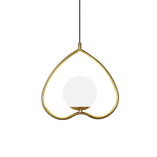 Gold Single Pendulum Light With Heart-Shaped Down Lighting And Opal Glass Shade