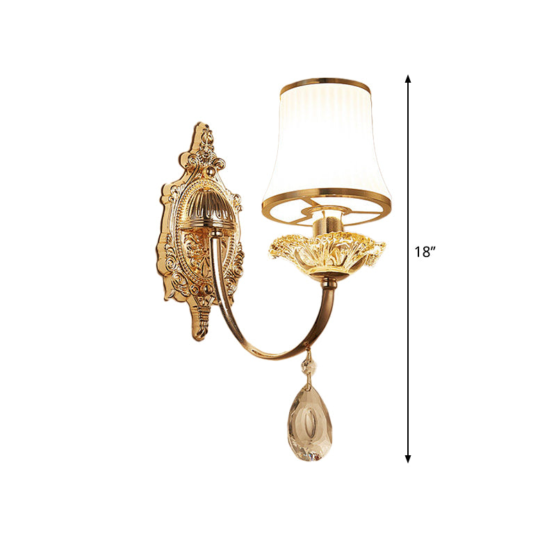 Mid-Century Arced Jar Wall Light With Frosted Glass And Gold Mount