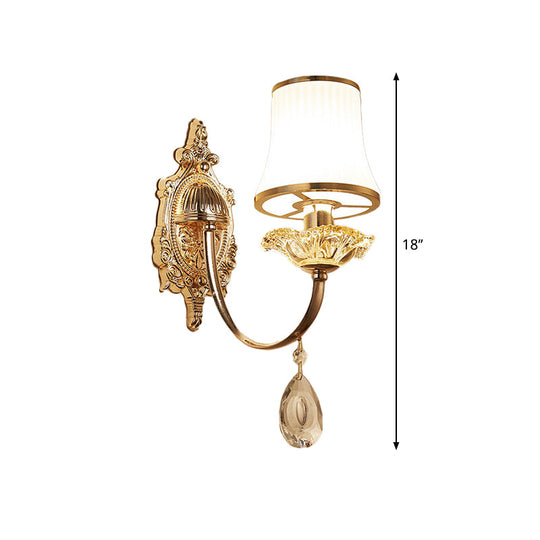 Mid-Century Arced Jar Wall Light With Frosted Glass And Gold Mount