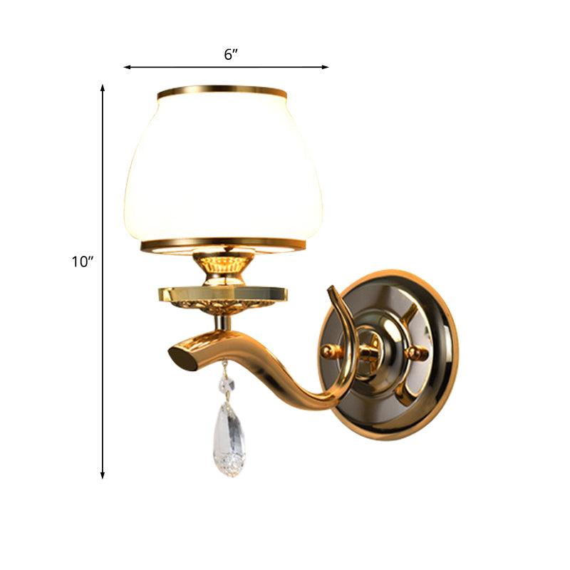 Postmodern White Glass Wall Sconce With Crystal Drop