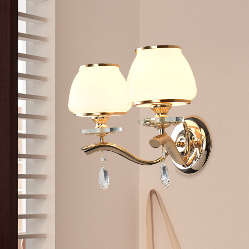 Postmodern White Glass Wall Sconce With Crystal Drop