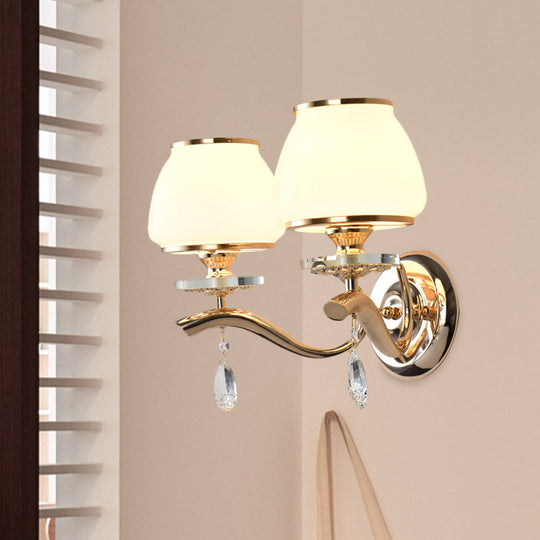 Postmodern White Glass Wall Sconce With Crystal Drop