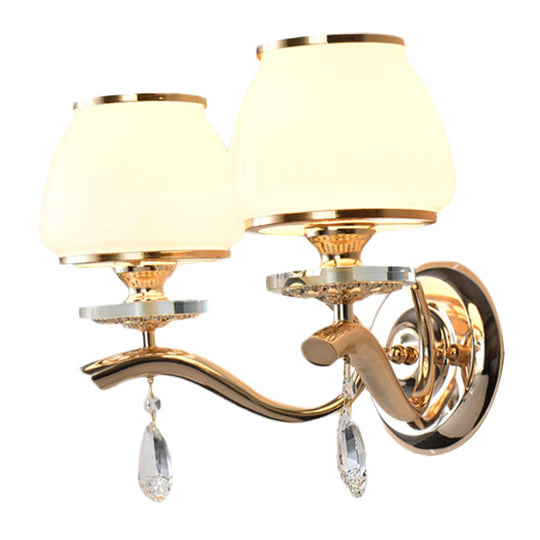 Postmodern White Glass Wall Sconce With Crystal Drop