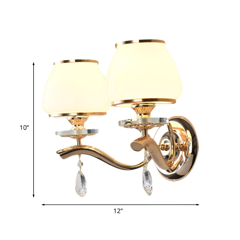 Postmodern White Glass Wall Sconce With Crystal Drop