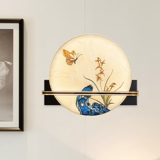 Blue Butterfly Led Stained Glass Wall Lamp For Tearooms