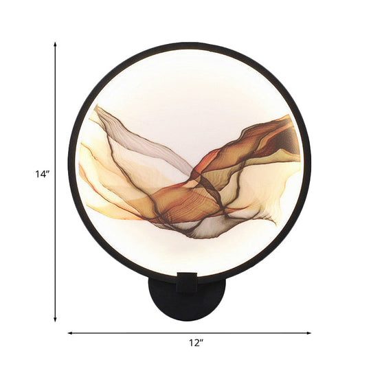 Metallic Led Wall Sconce Light - Brown/Purple Line Art Mural Lighting Asian Style For Bedroom