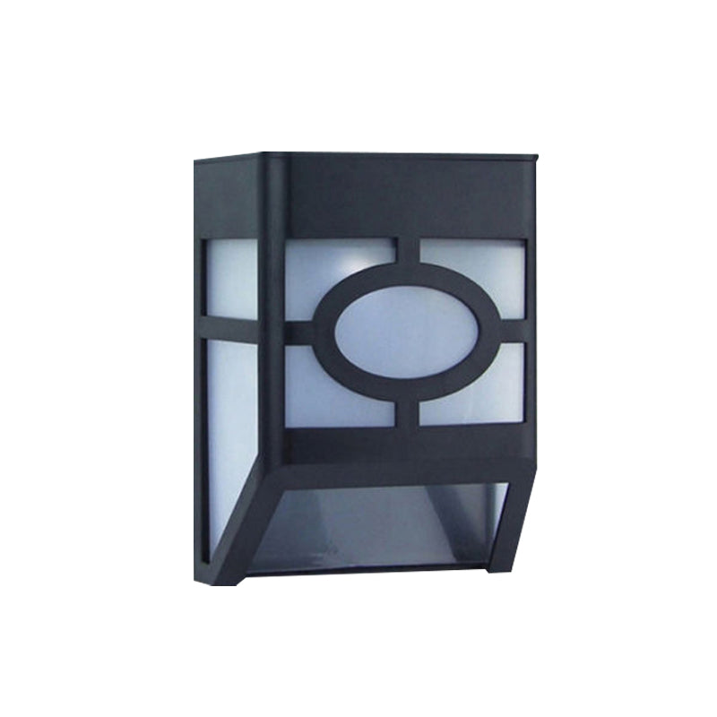 Sleek Black Solar Powered Outdoor Rgb Led Wall Sconce With Plastic Box Shade