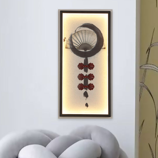 Black Chinese Style Led Wall Sconce With Abstract Living Room Mural Light