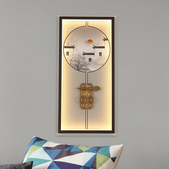 Chinese Black Led Wall Light With Metal House And Door Lock Design For Living Room