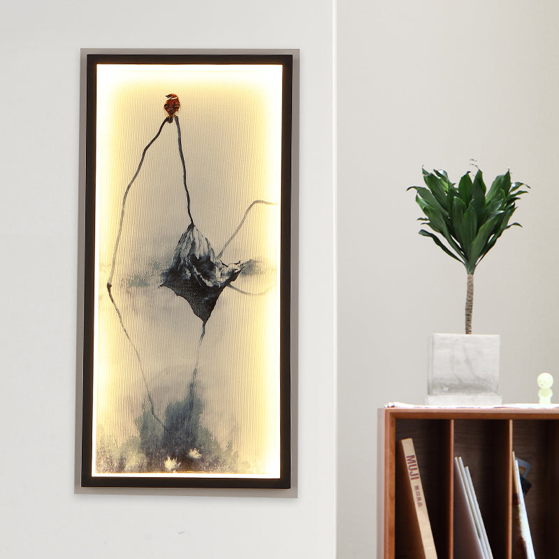 Modern Black Leaf Mural Led Wall Mounted Light For Asian-Inspired Decoration
