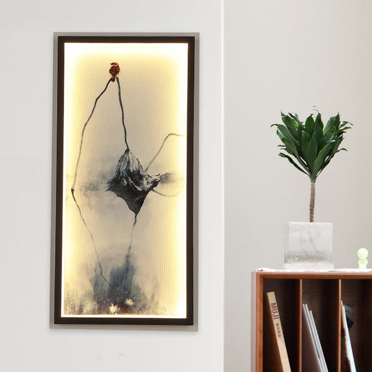 Modern Black Leaf Mural Led Wall Mounted Light For Asian-Inspired Decoration