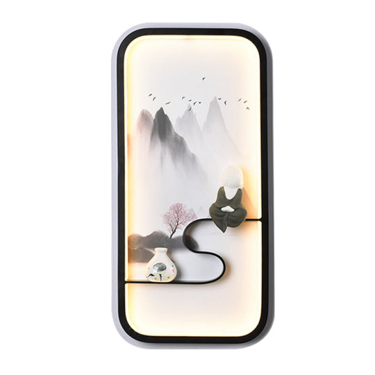 Chinese Ceramic Black Mountain Mural Lamp - Led Wall Lighting Fixture