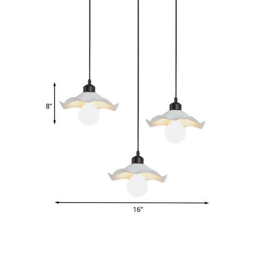 Modern White Metallic Pendant Light With Ruffled Edge And Multiple Heads