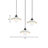 Modern 3-Head Pendant Light With Ruffled Edge In White Metallic Finish - Linear/Round Canopy