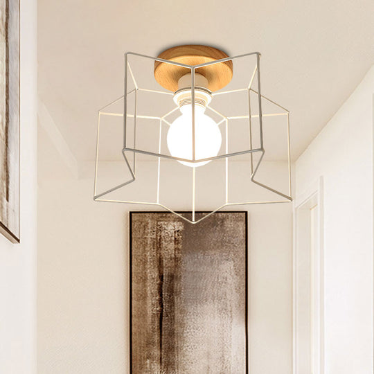 Vintage Wire Guard Ceiling Light With Star Shaped 4 Lights In Black/White White