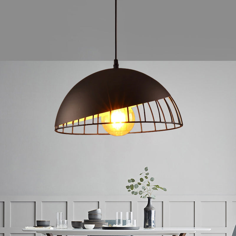 12’/14’ Retro Style Hanging Pendant Light With Metal Bowl Design - Black/Gray Finish For Dining