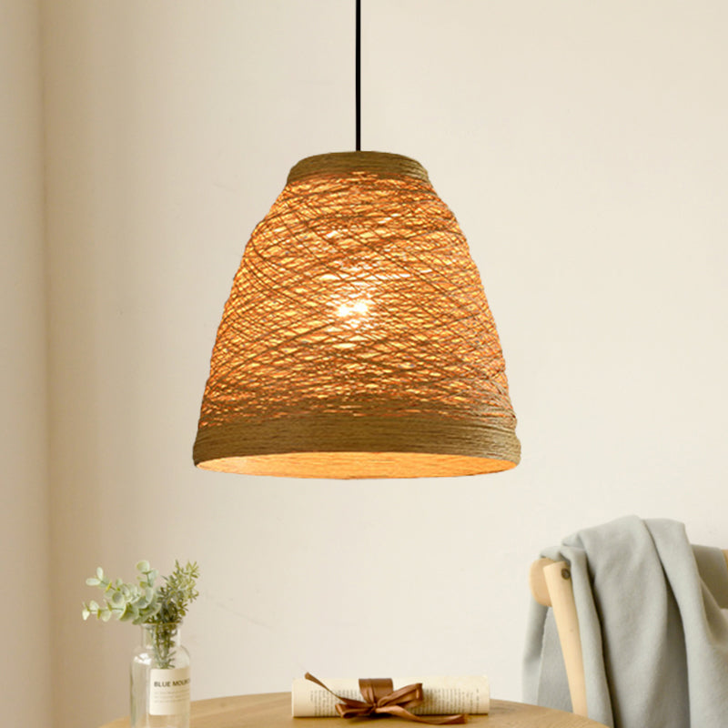 Tapered Pendant Lamp: Lodge Style 1-Light Fixture In Orange/Brown Flaxen