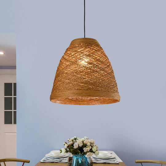 Tapered Pendant Lamp: Lodge Style 1-Light Fixture In Orange/Brown Brown