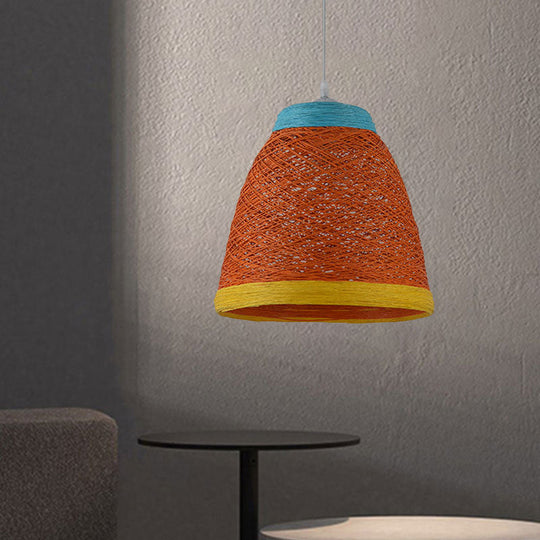 Tapered Pendant Lamp: Lodge Style 1-Light Fixture In Orange/Brown Yellow-Blue
