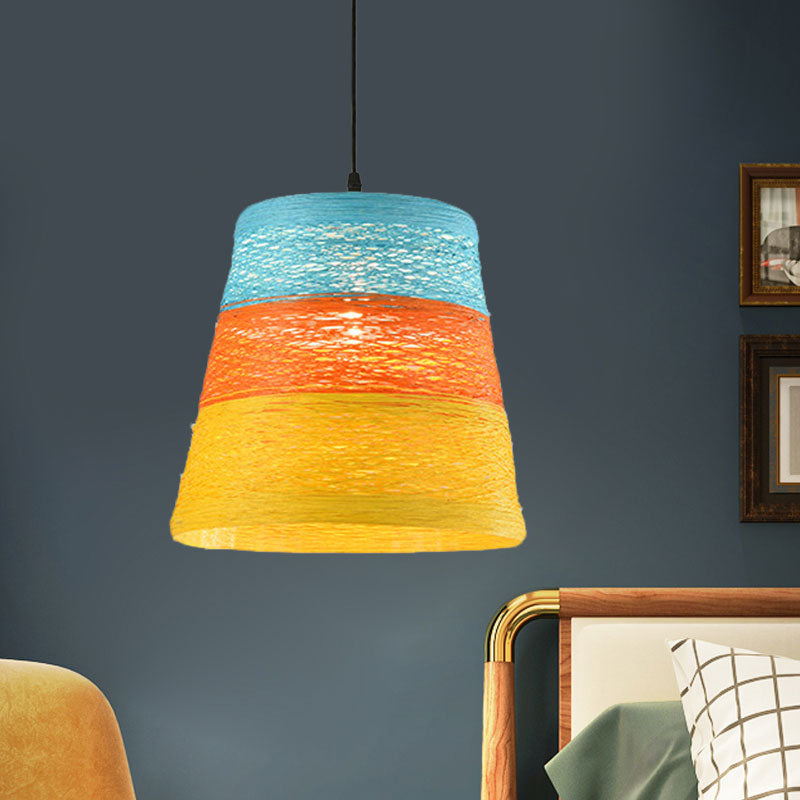 Lodge Style 1-Light Weave Tapered Pendant Lamp In Orange/Brown - Dining Table Hanging Fixture