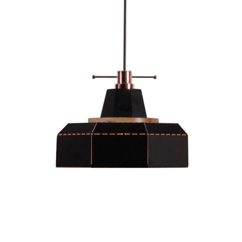 Modern Metal And Wood Pendant Light With Cylinder/Diamond Shade - 1 Black/White
