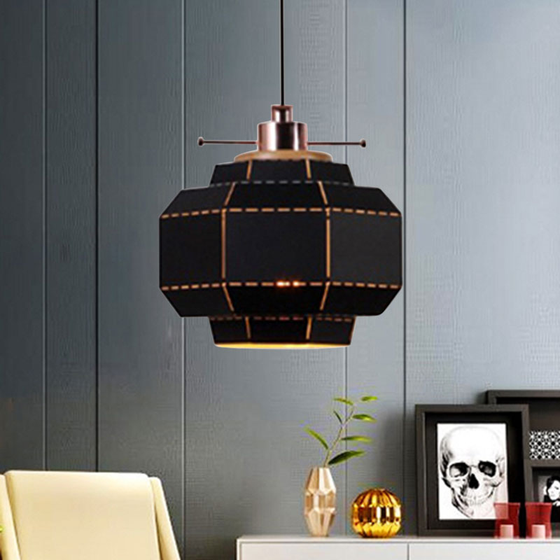 Modern Metal And Wood Pendant Light - Cylinder/Diamond Shade 1 Black/White Black / B