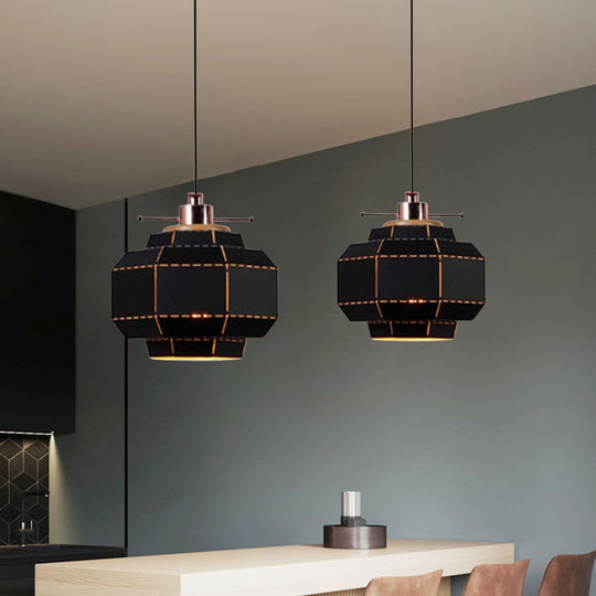 Modern Metal And Wood Pendant Light - Cylinder/Diamond Shade 1 Black/White
