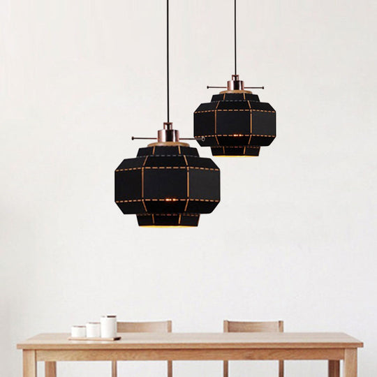Modern Metal And Wood Pendant Light - Cylinder/Diamond Shade 1 Black/White